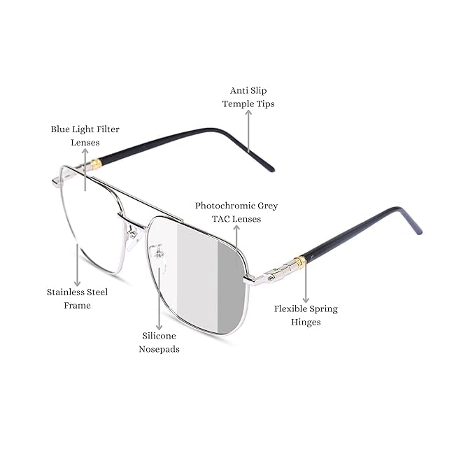 Image of CREEK Blue Light Blocking Blue Cut Zero Power anti-glare Aviator Frame for Eye Protection from UV by Computer /Tablet /Laptop /Mobile