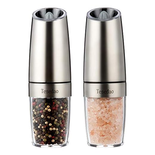 Electric Gravity Salt and Pepper Grinder Set Tesedao Salt Pepper Mill Electric Spices Manual Spice Adjustable Coarseness One-handed Operation Suitable for Grinding Pepper, Himalayan Salt, Spices