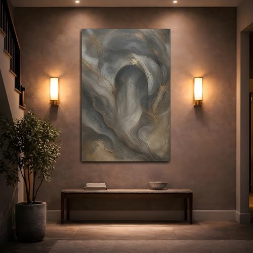 Toile abstraite grise et dorée 24x36" : tableau déco salon moderne - 2