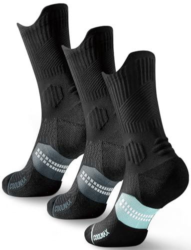 Calzini da Running Compression in Bamboo con Coolmax - Anti-VescicheperTrekking & Palestra VescicheCon Cuscino a Zone Ventilazione Rete (IT, Numero, 35, 38, Regular, Regular, Nero*2+Nero Acqua*1)