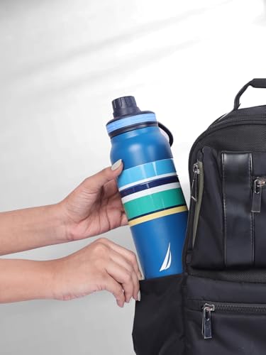 Image of NAUTICA Premium Leak-Proof Insulated Water Bottle - 1pc (Fender)| 750ml | Stainless Steel Flask with 24 Hours Temperature Retention | Ideal for Travel, Gym, Office Use Austin Printed-Blue /Yellow