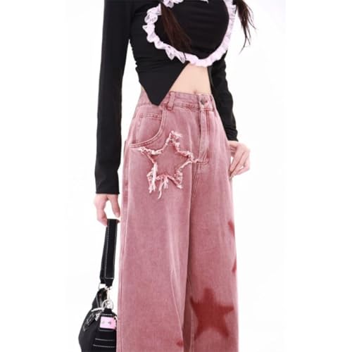 Women's Star Jeans Y2K Pants- Vintage Blue High Waist Baggy Wide Leg Denim Pants, Retro Streetwear Trousers - No Accessory4