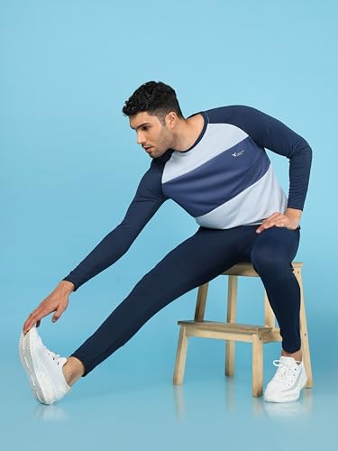 Image of TECHNOSPORT Men's Slim Fit Polyester Color Block Athleisure Crew Neck T-Shirt with Full Sleeve, Moisture Wicking and Quick Dry