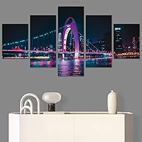 SIGNWIN 5 Panel Canvas Wall Art City Illuminations for Home Decorations Ready to Hang - 60