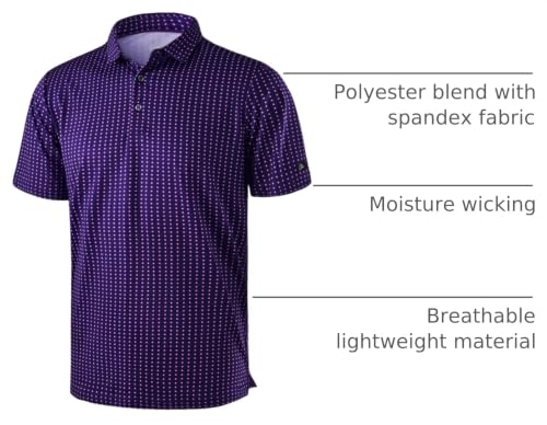 Image of Obla Mens Golf Polo Shirts Short Sleeve Dry Fit Performance Moisture Wicking Casual Print Collared Golf Shirts for Men