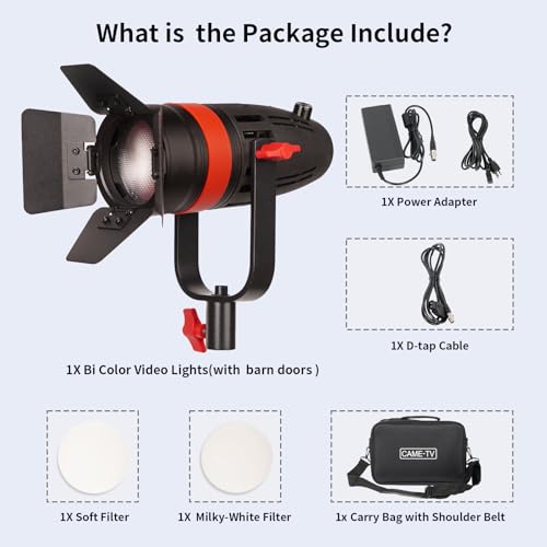 Image of Came-TV Boltzen Fresnel Led Video Light High Output 55W Bi-Color 3200K-5600K Light F-55S COB Fresnel Focusable Light CRI96+ TLCI98+ Dimmable 0%-100% for Photography YouTube Portrait Video Shooting