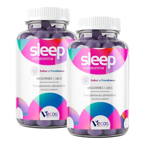 Melatonina Gominolas Adultos 1 mg – Gummies para Dormir Sin Azúcares con Valeriana Pasiflora y Vitamina B6 – Sabor Frambuesa – 60 Gummies