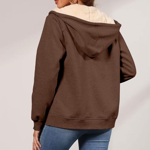 Women Zip Up Fleece Jacket Thick Sherpa Lined Hooded Sweatshirts Long Sleeve Winter Thermal Coats with Pockets3