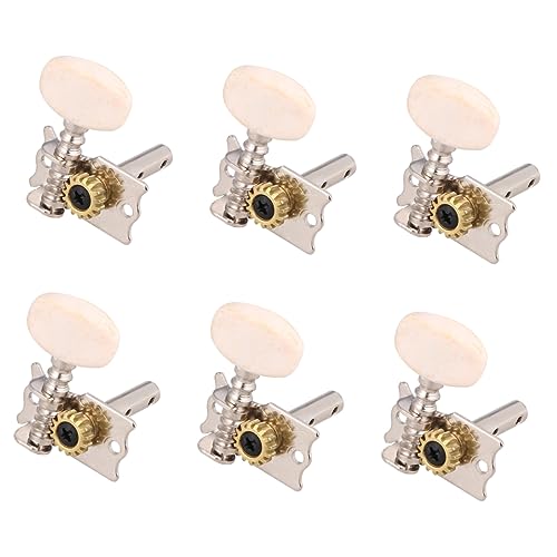 Kisangel 6Pcs Acoustic Guitar Tuning Pegs Vintage Machine Heads Knobs for Ukulele String Roll Head Durable Retro Design for Home Studio Use Silver