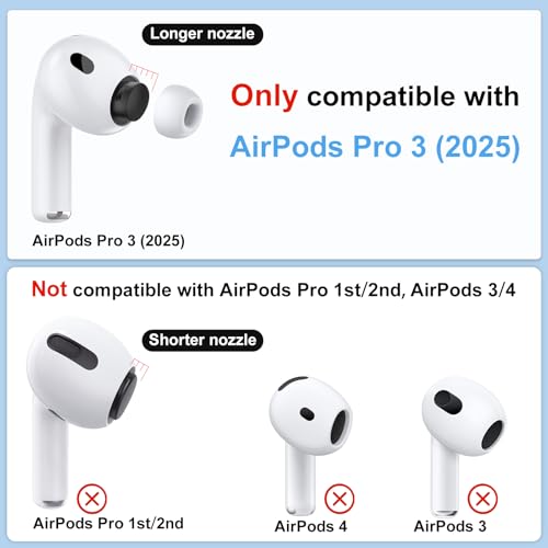 Image of Foam-Infused Ear Tips Replacement Compatible with AirPods Pro 3 (2025), Superior Comfort, Enhanced Noise Cancellation, Secure Fit, Excellent Sound Quality (X-Small, 3 Pairs)