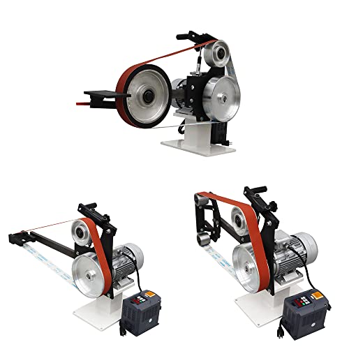 HayWHNKN Variable Speed Belt Sander Machine with 3 Grinding Wheel Knife Grinder with Base&Frequency Converter 71-82 inch Belt 2000W 110V