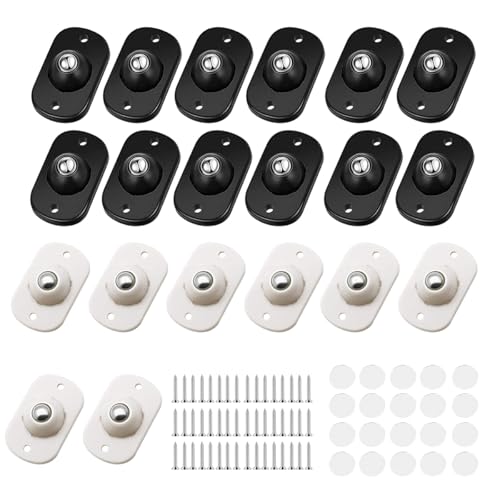 Ruayia Lot de 20 mini roulettes autocollantes pour ustensiles de cuisine - Roulettes pivotantes à 360° pour meubles - Roulettes à profil bas pour appareils de cuisine - Blanc x 8 + noir x 12