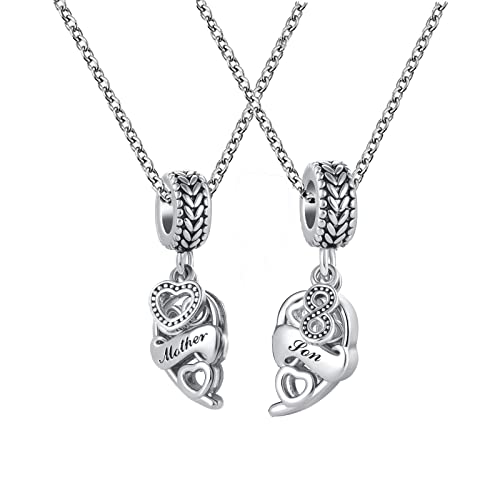 MZC Jewelry Mother Son Infinity Heart Love Dangle Charm Necklaces Set for 2 Women Family Mom Daughter Gifts