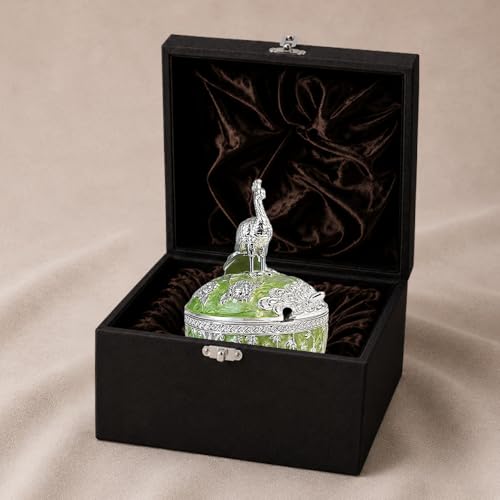 Image of Diviniti Luxury German Silver Peacock Decorative Bowl with Spoon & Gift Box | Royal Green Decorative Dry Fruit & Mishri Container | Premium Serving Bowl for Dining, Wedding & Festive Gift (16 cm)