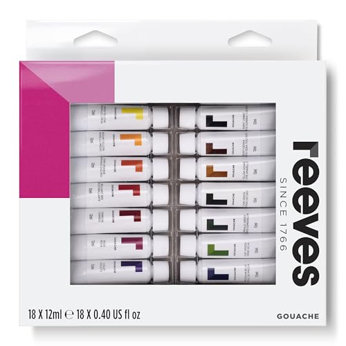 Reeves Gouache Paint Set 18 vibrant colours with matt finish Suitable for beginners leisure and recreational users