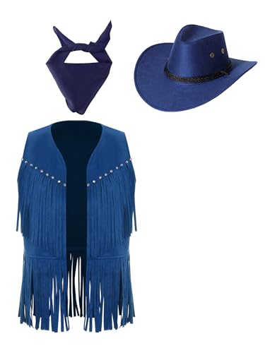 Hularka Cowboy Outfit for Kids Sleeveless Tassels Cardigan Cowgirl Western Vest Cowboy Hat Bandanna