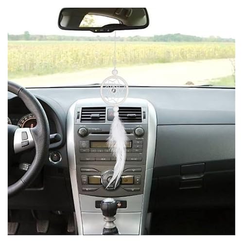 Atrapasueños de plumas blancas puras mini carillón de viento coche 4