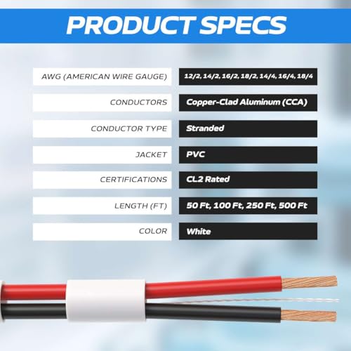 image for Cables Direct Online 500 feet Speaker Wire 16 Gauge CL2 Rated Indoor L