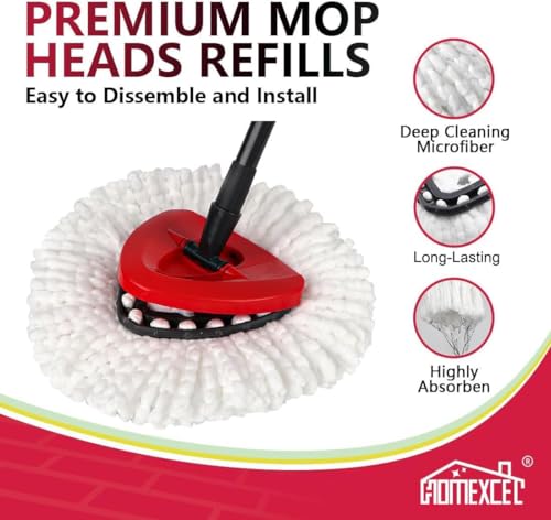 Image of HOMEXCEL Mop Replacement Heads Compatible with O-Cedar EasyWring Spin Mops 3 Pack-Washable Microfiber Spin Head Refills-Easy Cleaning Mop Head Replacement