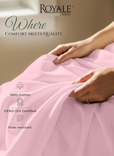 Image of Royale Linens 100% Organic Cotton Queen Size Flat Sheet Only - Percale Top Sheets - Queen Flat Sheet Sold Separately - Lightweight & Super Soft 100% Cotton Pink Bed Sheets Only (90 inch x 102 inch, Pink)