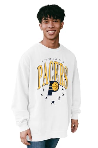 Blue 84 Indiana Pacers NBA Officially Licensed Crewneck Sweatshirt Ringspun White Stars, Small