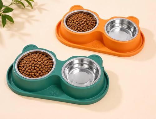 Gamelle Double pour Chien et Chat, Bol Double avec Support Antidérapant, Gamelle Eau et Croquettes pour Animaux
