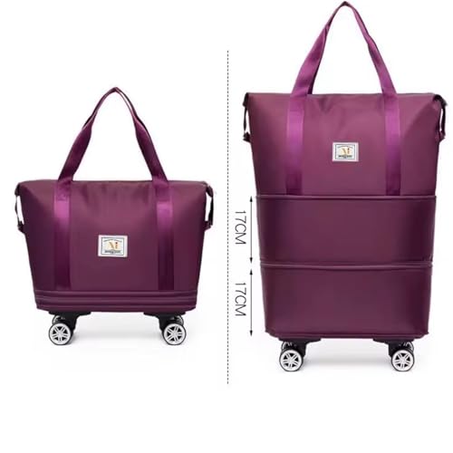 Image of Rolling Duffle Bag with Wheels, Expandable Foldable Travel Duffle Bag with Telescopic Handle, Portable Wheeled Luggage Bag for Travel, Lightweight Foldable Suitcase Bag for Men & Women (Maroon)