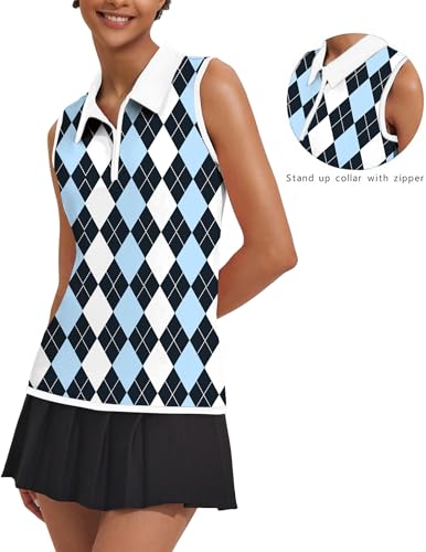Image of COOrun Women's Golf Polo T Shirts Lightweight Moisture Wicking Sleeveless Shirt Quick Dry Zipper Tank Top