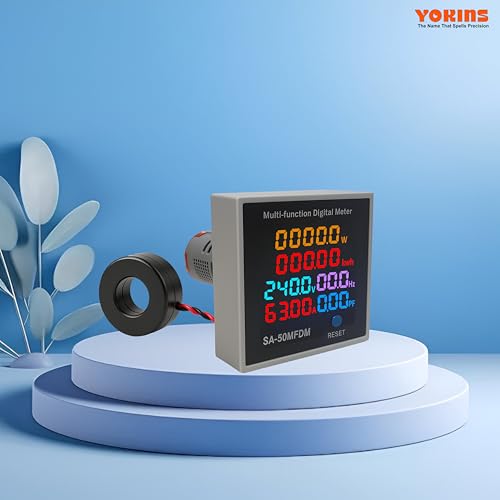Image of YOKINS 6-in-1 Digital Multi-Function Power Meter | Multi-Function Energy Monitor with Voltage (AC 50-300V), Current (0-99.99A), Power, Frequency, Power Factor & kWh Display | Color LCD