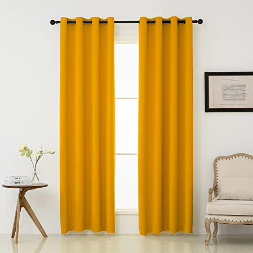 Pickluc Grommet Blackout Curtains 84 Inches Long 2 Panels, Light Blocking Window Drapes for Living Room, Thermal Insulated, Noise Reduction, Mustard Yellow, 52