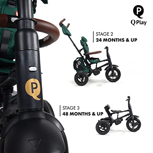 Image of QPlay Rito - Premium Luxury Foldable Trike for Toddlers Featuring Leather touchpoints, Toddler Tricycle Stroller, Push & Fold Tricycle for Ages 12 Months to 5 Years, Alpine Green Edition