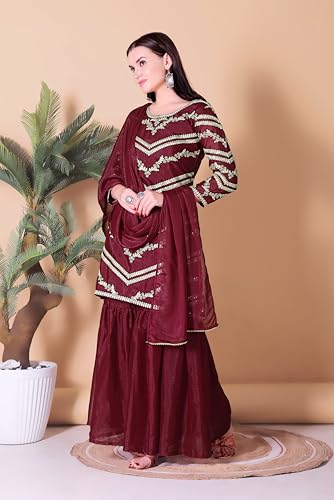 Image of Xomantic Fashion Womens Pink Color Georgette Silk Eid Collection Kurta sharara Dupatta Set