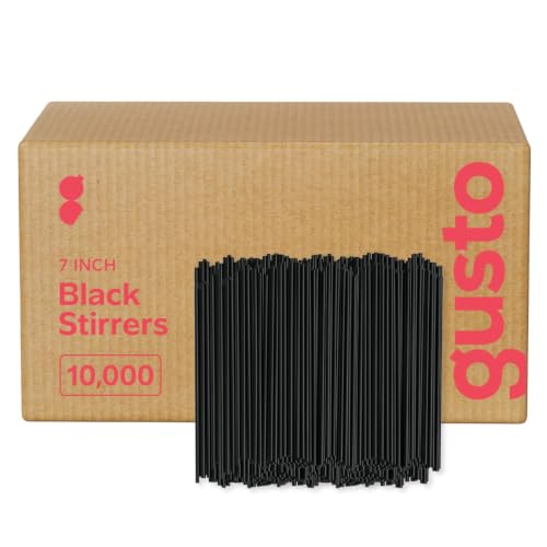 Image of Comfy Package [Case of 10,000] 7.5 Inch Coffee Stirrers, Cocktail Straws - Disposable Plastic Sip Stir Sticks - Black (7.75 Inch)