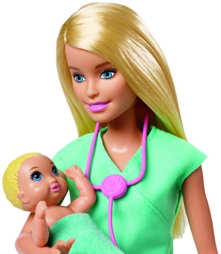 Barbie Quiero Ser pediatra muñeca rubia con dos bebes y accesorios (Mattel GKH23)