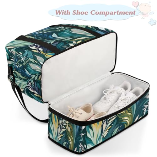 Green Natural Plant Travel Duffle Bags With Shoes Compartment for Women Men Weekender Overnight Bag Foldable Sports Tote Gym Carry On Luggage Handlebag for Travel Yoga Hospital Workout4