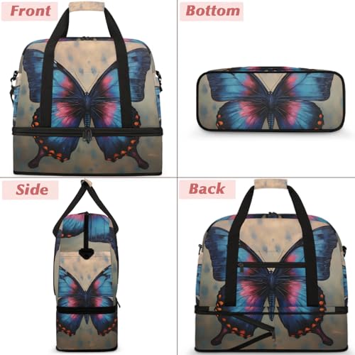 Large Weekender Overnight Bags Animal Butterfly Retro Travel Duffel Bag for Women Men Gym Bag With Shoe Compartment Foldie Travel Tote Bag Carry On Personal Item Bag for Travel Gym Sports3