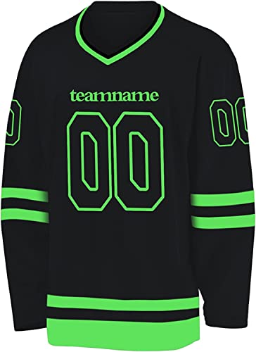 Custom Hockey Jersey Personalize Printing Name Number Hockey Uniform for Men Women Youth (3_Black Kelly) - Thumbnail 2