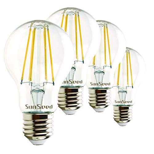 SUNSEED 4 X E27 7W (Equivalent to 60W) Filament LED GLS Light Bulb A60 Neutral White 4000K, Pack of 04, Neutral White 4000k