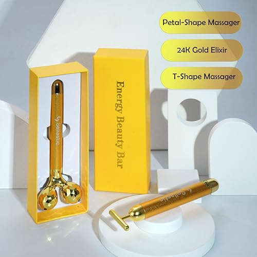 Image of 24k Gold Electric Face Massager,Korean Skincare V shape 3d Facial Roller with T-Shaped Energy Beauty Massage Combo for Anti Aging,Glowing Skin,Face Slimmimg,Eyes,Nose,Forehead,Neck