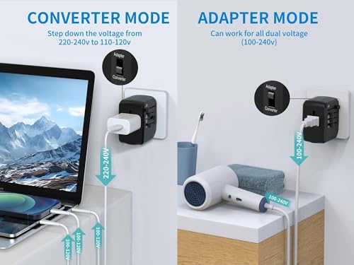 International Travel Adapter Voltage Converter Steps Down 220V to 110V for Cell Phones, Laptops, and Curling Irons, US to UK, Europe, Australia, and More Than 200 Countries3