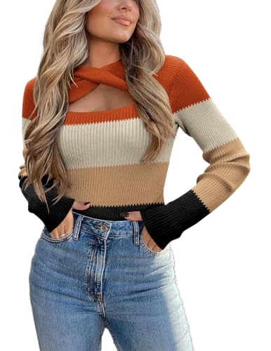 Image of Zeagoo Sweaters for Women 2026 Knit Trendy Long Sleeve Lightweight Slim Fit Pullover Cutout Tops S-XXL
