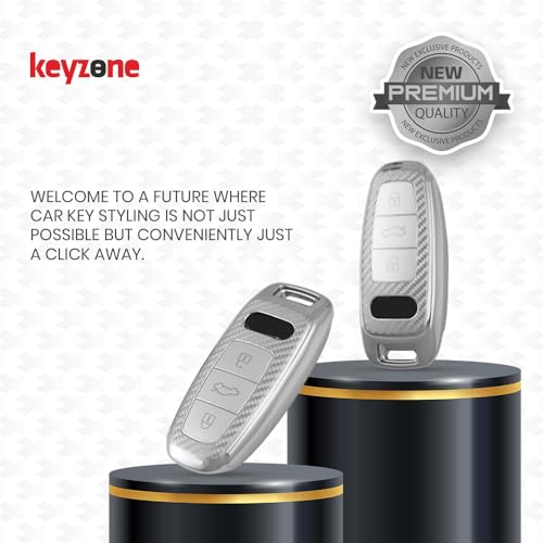 Image of keyzone Silverstar TPU Key Fob Cover with Keychain for Audi A3, A6, A7, A8, Q7, Q8, E-Tron, 2018-2024 Models (Silver)