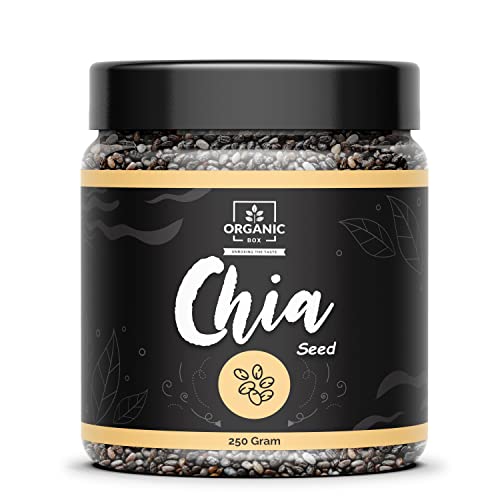 Image of Organic Box 100% Natural and Premium Raw Unroasted Chia Seeds - 250 Gram - Omega 3 and Fiber for Weight Loss - Diwali Gift Pack