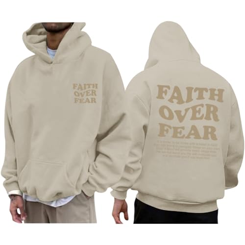 Faith Over Fear Hoodie Men Christian Jesus Sweatshirts Bible Verse Graphic Hoodies Inspirational Streetwear Pullover