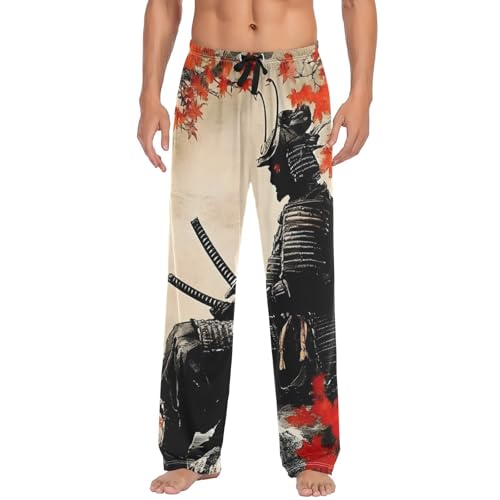 Pajama Pants Japanese Landscape Samurai for Men Men's Separate Bottoms, Lounge Pants with Pockets S