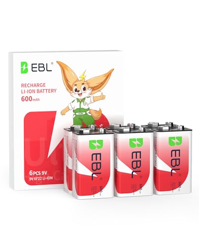 EBL 9V Rechargeable Li-ion Batteries 600mAh (6-Pack)