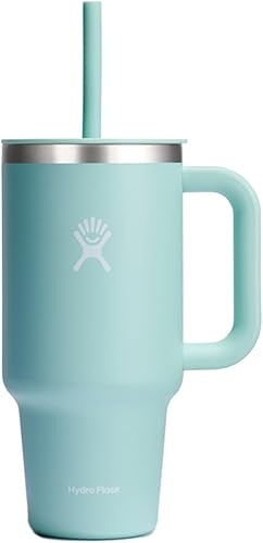 Hydro Flask - Vaso de viaje con asa, tapa y pajilla, acero inoxidable térmico, 32 onzas, color azul