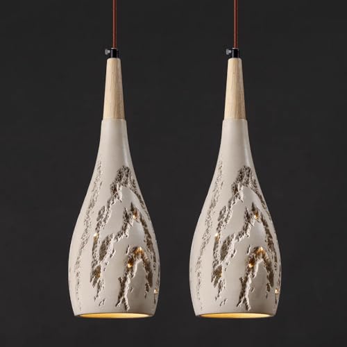 Chandelier japonais ciment wabi-sabi suspension concrete luminaire décorative éclair