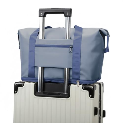 Image of WILDHORN 40 Liters Nylon Expandable Travel Duffle Bag for Men & Women, Waterproof Weekender Luggage Bag, Foldable Gym & Overnight Travel Hand Bag with Wet & Dry Compartment (Blue)