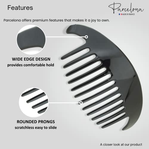 Parcelona French Alice Large 51/2" Celluloid Acetate Side Hair Comb Set Of 2 Flexible Interlocking No Slip 12 Teeth Ponytail Durable Women Hair Accessories Side Hair Clip For Girls, Made In France(Glossy Black) #TOP2